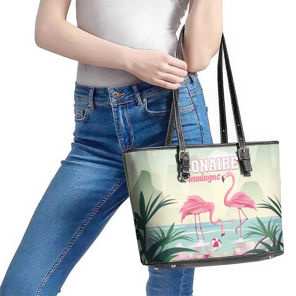 Bonaire Flamingos Leather Tote Bag Summer Time Beach Concept