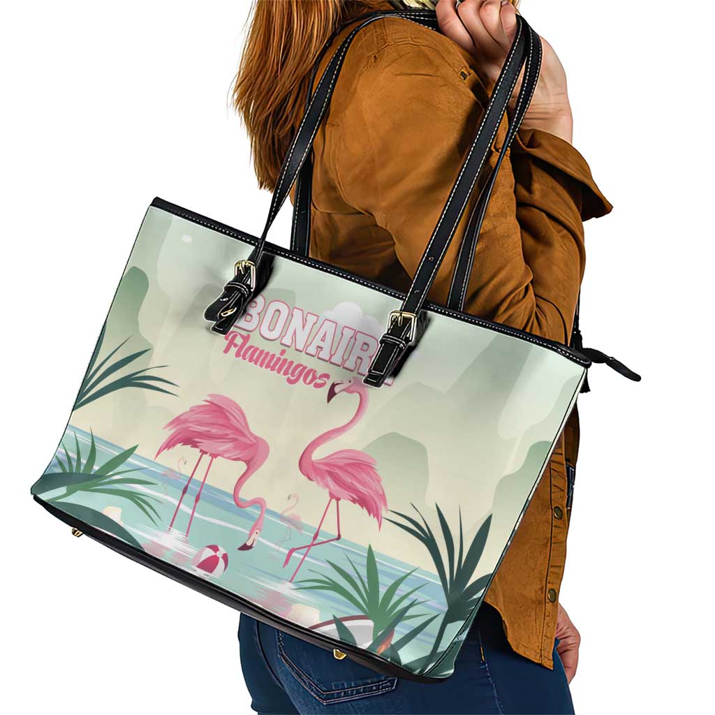 Bonaire Flamingos Leather Tote Bag Summer Time Beach Concept