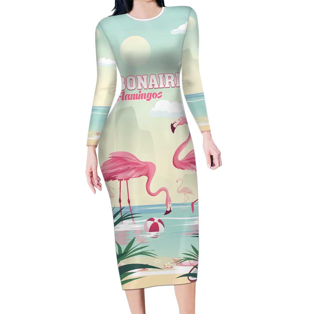 Personalised Bonaire Flamingos Long Sleeve Bodycon Dress Summer Time Beach Concept