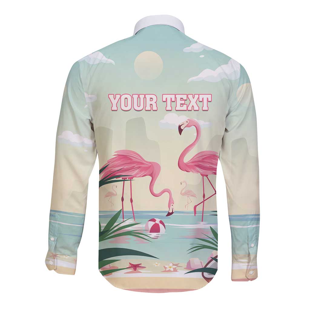 Personalised Bonaire Flamingos Long Sleeve Button Shirt Summer Time Beach Concept