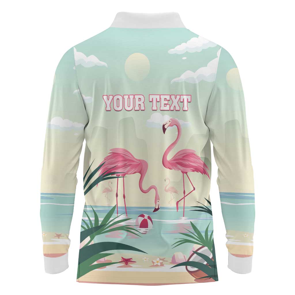 Personalised Bonaire Flamingos Long Sleeve Polo Shirt Summer Time Beach Concept