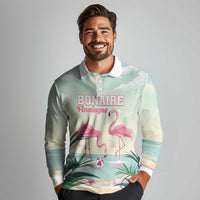 Personalised Bonaire Flamingos Long Sleeve Polo Shirt Summer Time Beach Concept