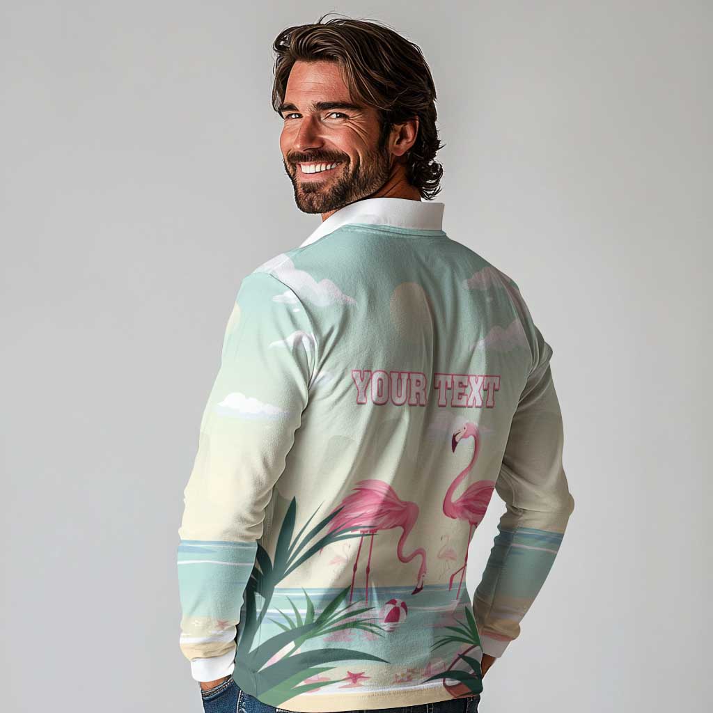 Personalised Bonaire Flamingos Long Sleeve Polo Shirt Summer Time Beach Concept