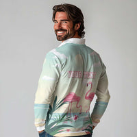 Personalised Bonaire Flamingos Long Sleeve Polo Shirt Summer Time Beach Concept