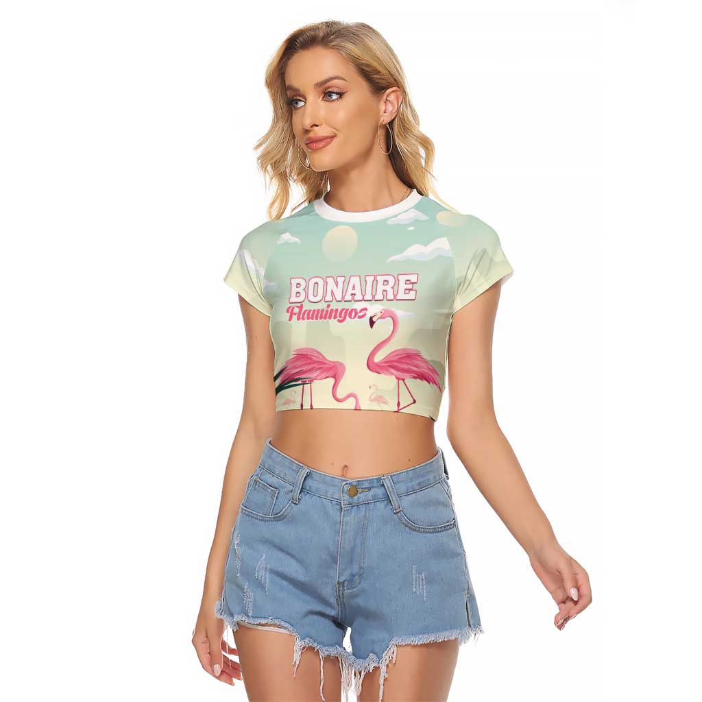 Personalised Bonaire Flamingos Raglan Cropped T Shirt Summer Time Beach Concept