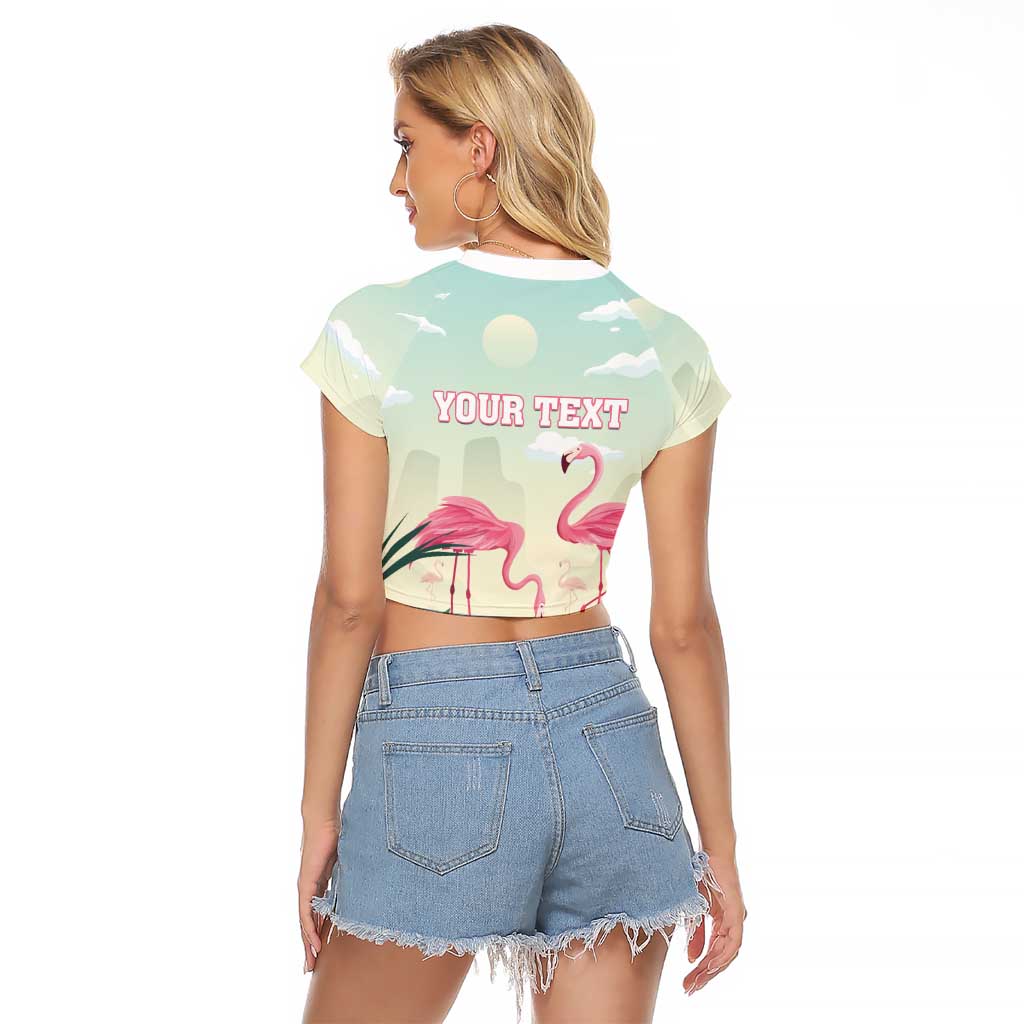 Personalised Bonaire Flamingos Raglan Cropped T Shirt Summer Time Beach Concept