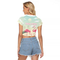 Personalised Bonaire Flamingos Raglan Cropped T Shirt Summer Time Beach Concept