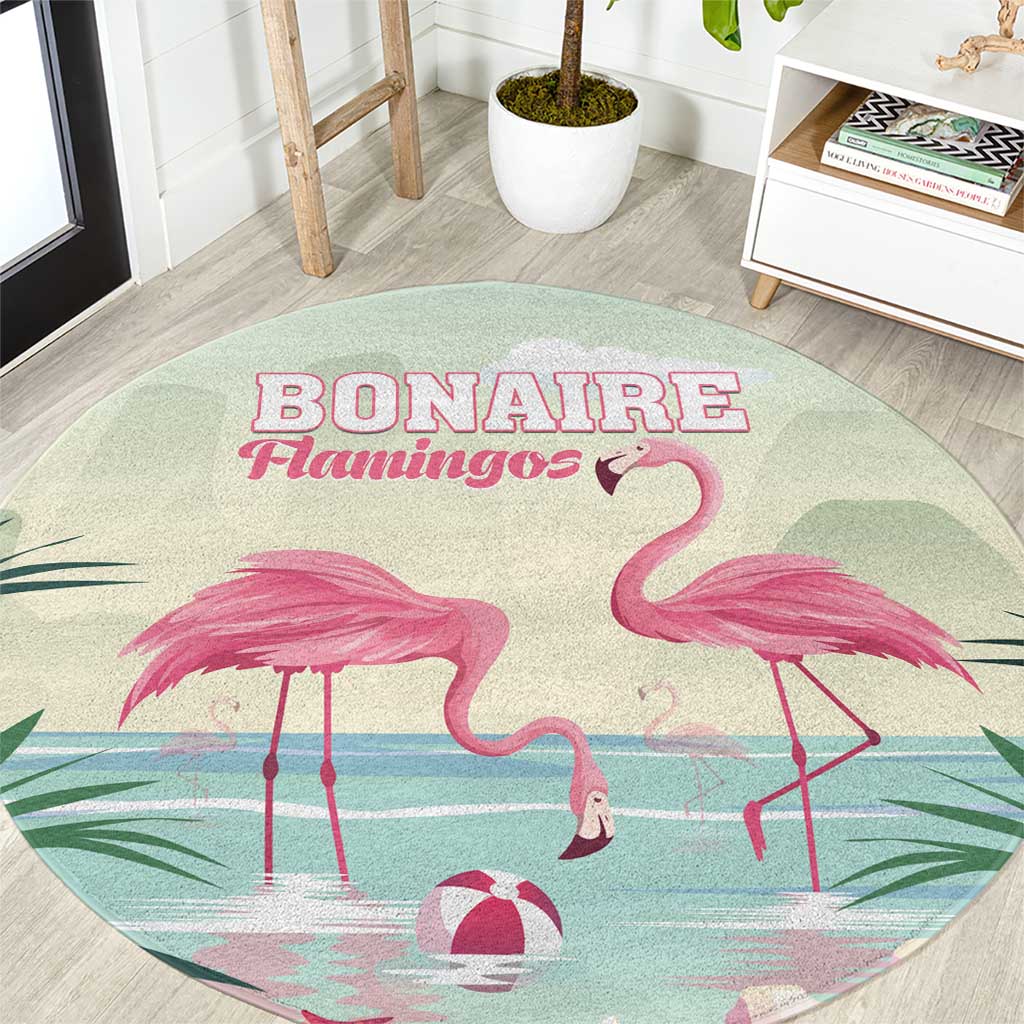 Bonaire Flamingos Round Carpet Summer Time Beach Concept
