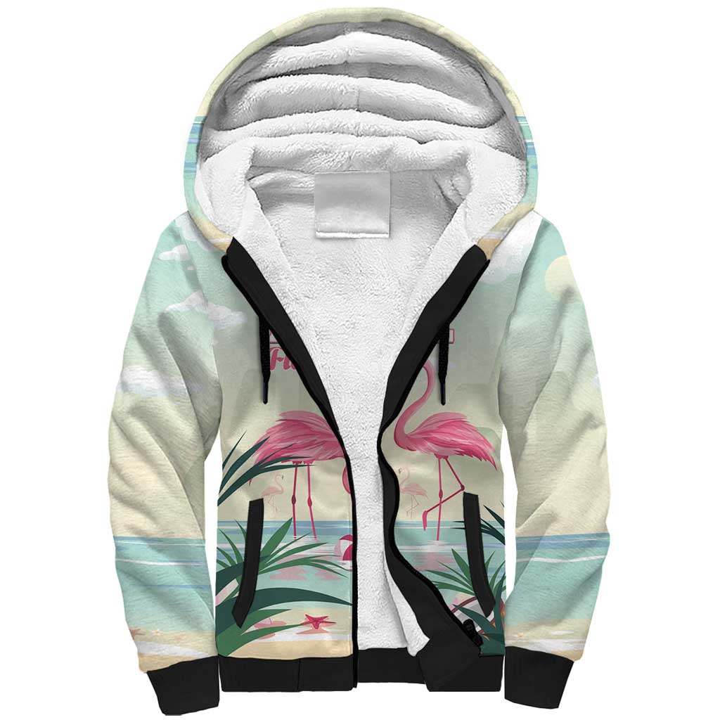 Personalised Bonaire Flamingos Sherpa Hoodie Summer Time Beach Concept
