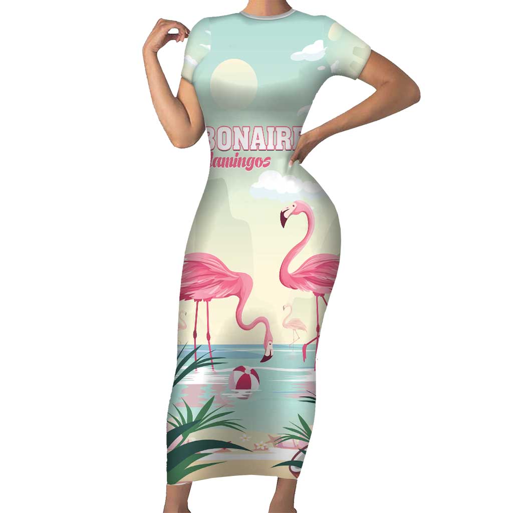 Personalised Bonaire Flamingos Short Sleeve Bodycon Dress Summer Time Beach Concept