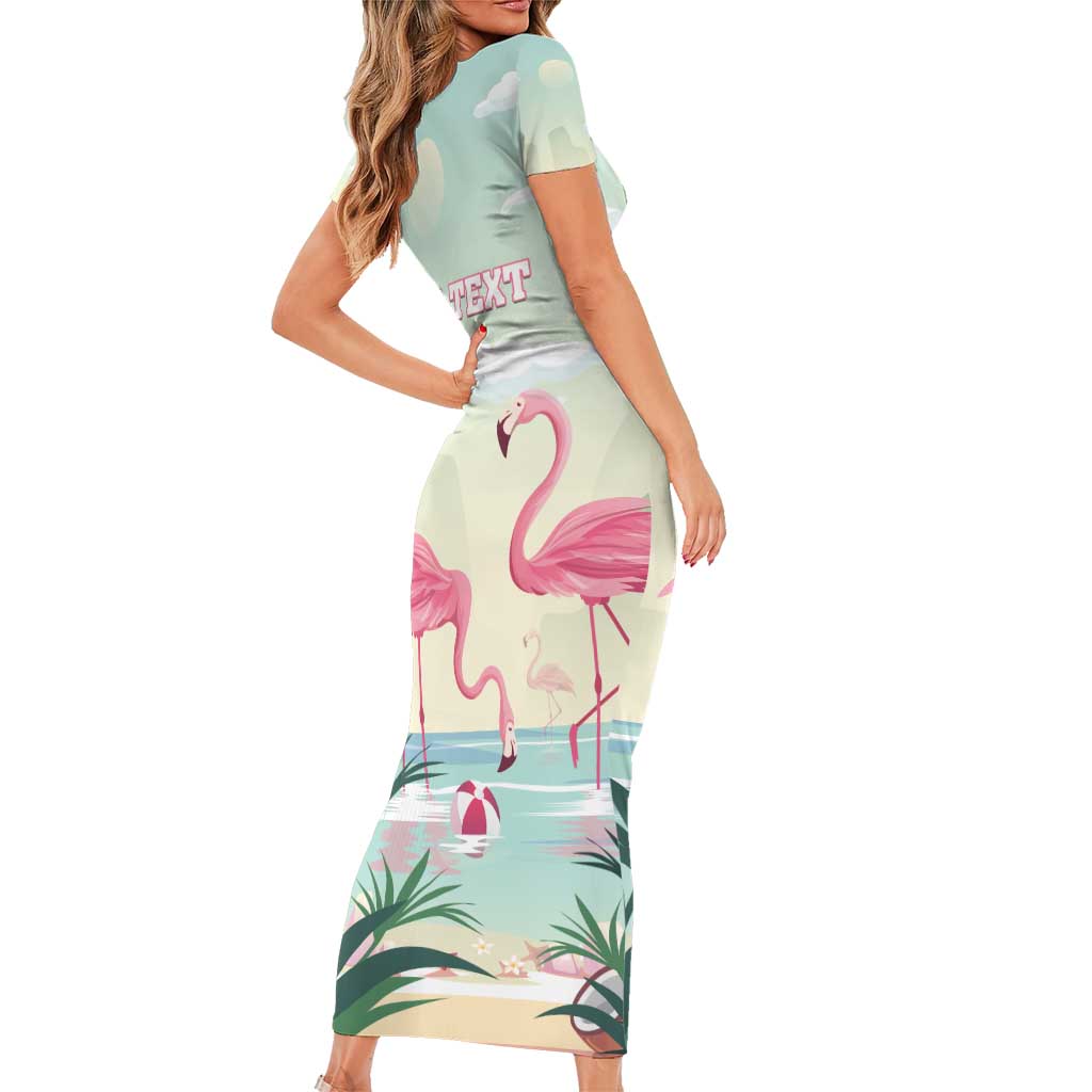 Personalised Bonaire Flamingos Short Sleeve Bodycon Dress Summer Time Beach Concept