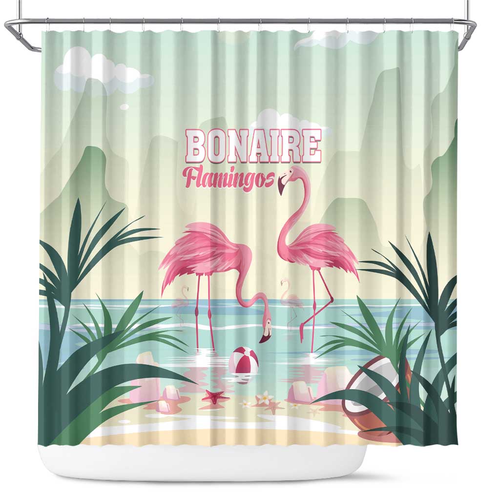 Bonaire Flamingos Shower Curtain Summer Time Beach Concept
