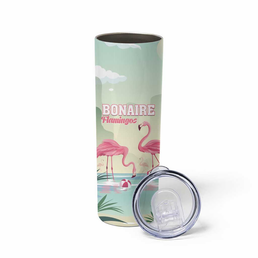Personalised Bonaire Flamingos Skinny Tumbler Summer Time Beach Concept