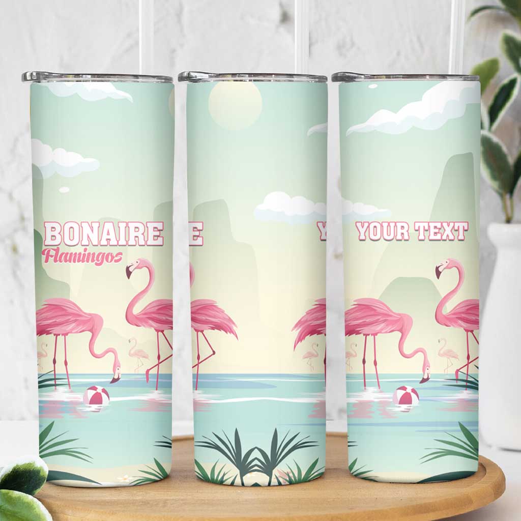 Personalised Bonaire Flamingos Skinny Tumbler Summer Time Beach Concept