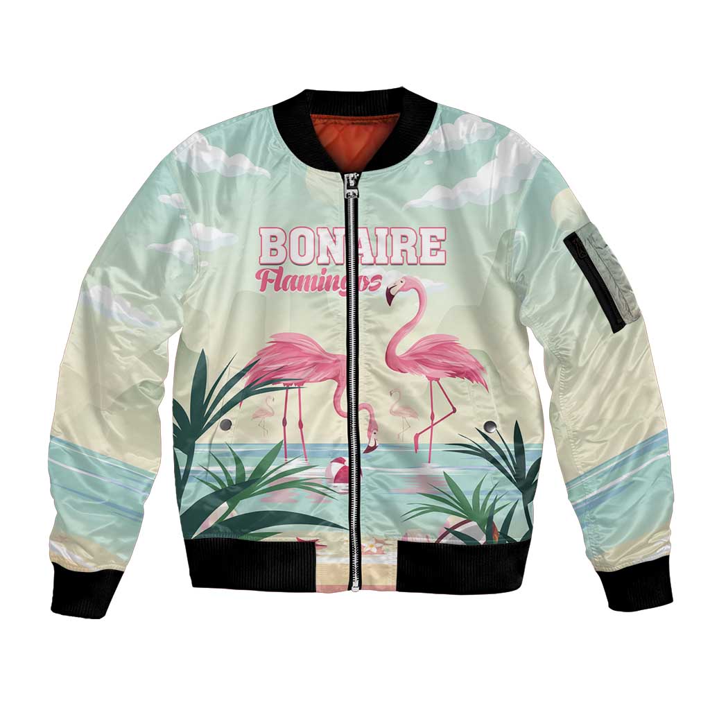 Personalised Bonaire Flamingos Sleeve Zip Bomber Jacket Summer Time Beach Concept