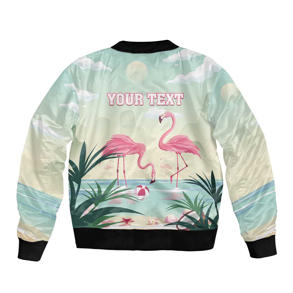 Personalised Bonaire Flamingos Sleeve Zip Bomber Jacket Summer Time Beach Concept