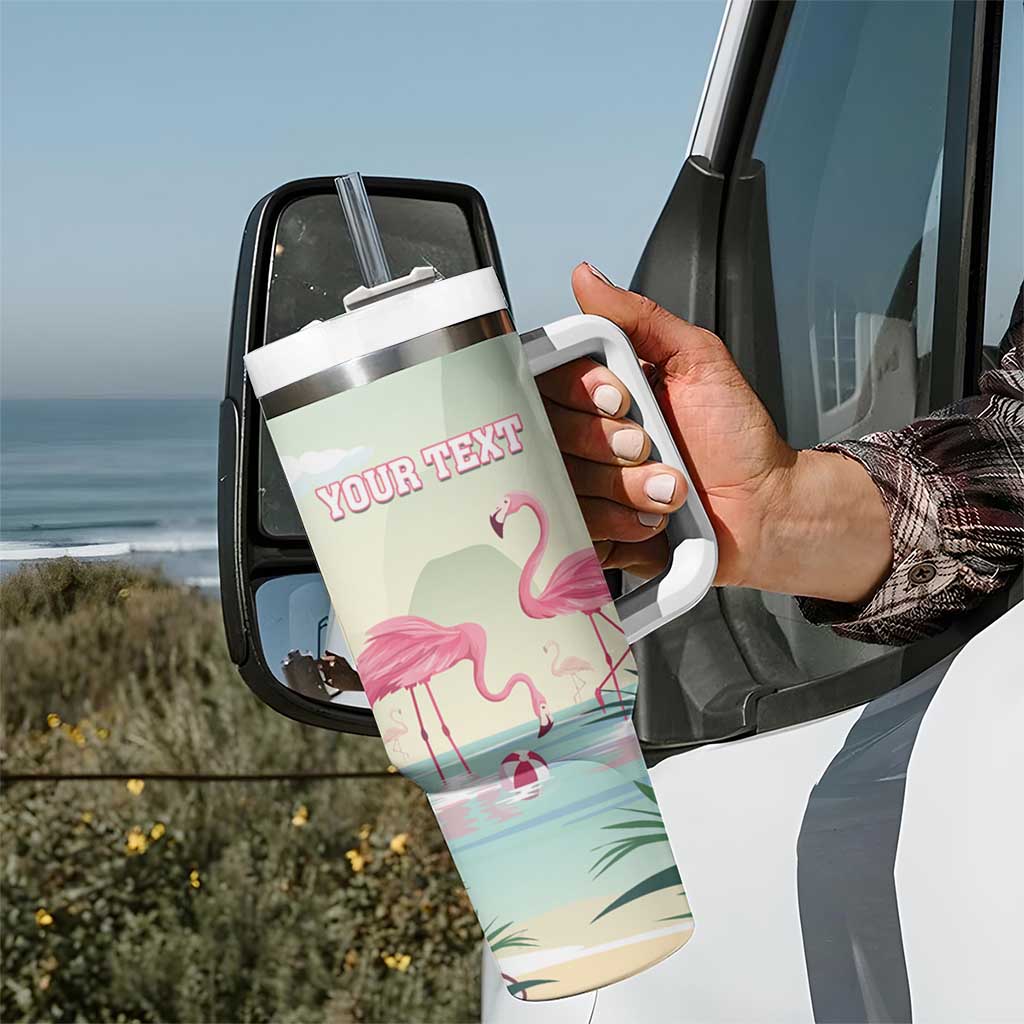 Personalised Bonaire Flamingos Tumbler With Handle Summer Time Beach Concept