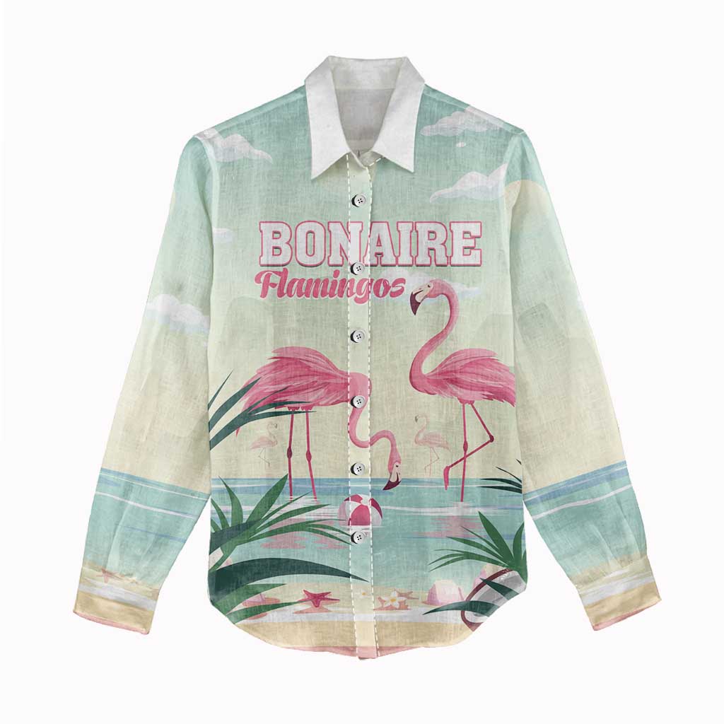 Personalised Bonaire Flamingos Women Casual Shirt Summer Time Beach Concept