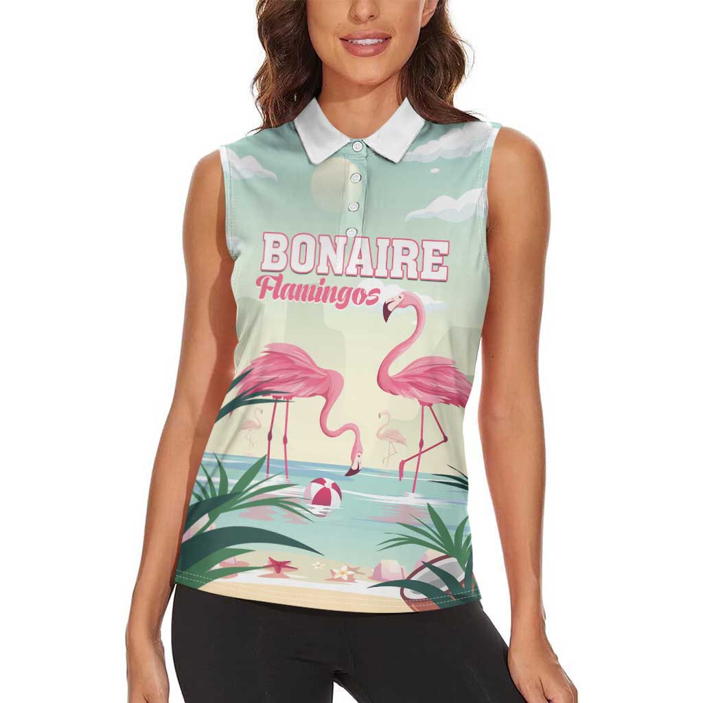 Personalised Bonaire Flamingos Women Sleeveless Polo Shirt Summer Time Beach Concept