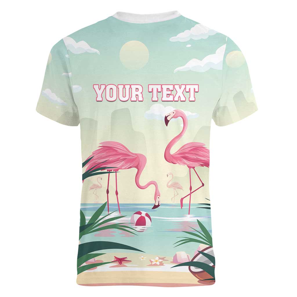 Personalised Bonaire Flamingos Women V-Neck T-Shirt Summer Time Beach Concept