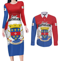 Personalised Saint Barthelemy Couples Matching Long Sleeve Bodycon Dress and Long Sleeve Button Shirt Ouanalao Coat of Arms