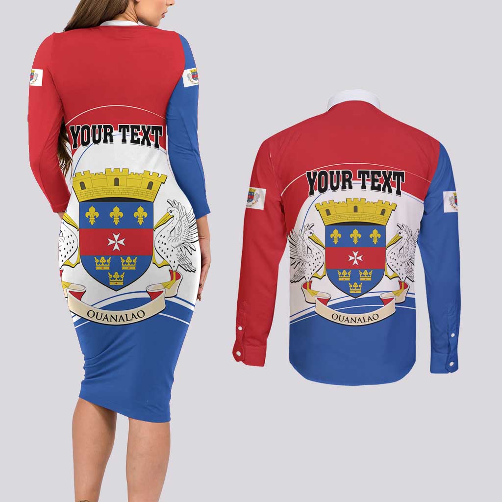 Personalised Saint Barthelemy Couples Matching Long Sleeve Bodycon Dress and Long Sleeve Button Shirt Ouanalao Coat of Arms