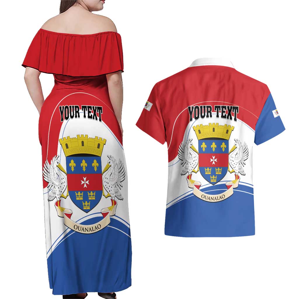 Personalised Saint Barthelemy Couples Matching Off Shoulder Maxi Dress and Hawaiian Shirt Ouanalao Coat of Arms
