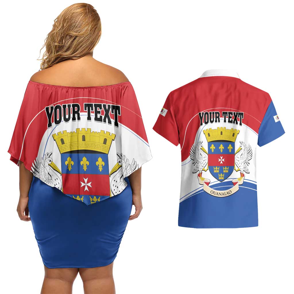 Personalised Saint Barthelemy Couples Matching Off Shoulder Short Dress and Hawaiian Shirt Ouanalao Coat of Arms