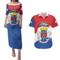 Personalised Saint Barthelemy Couples Matching Puletasi and Hawaiian Shirt Ouanalao Coat of Arms