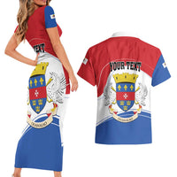 Personalised Saint Barthelemy Couples Matching Short Sleeve Bodycon Dress and Hawaiian Shirt Ouanalao Coat of Arms