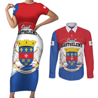 Personalised Saint Barthelemy Couples Matching Short Sleeve Bodycon Dress and Long Sleeve Button Shirt Ouanalao Coat of Arms