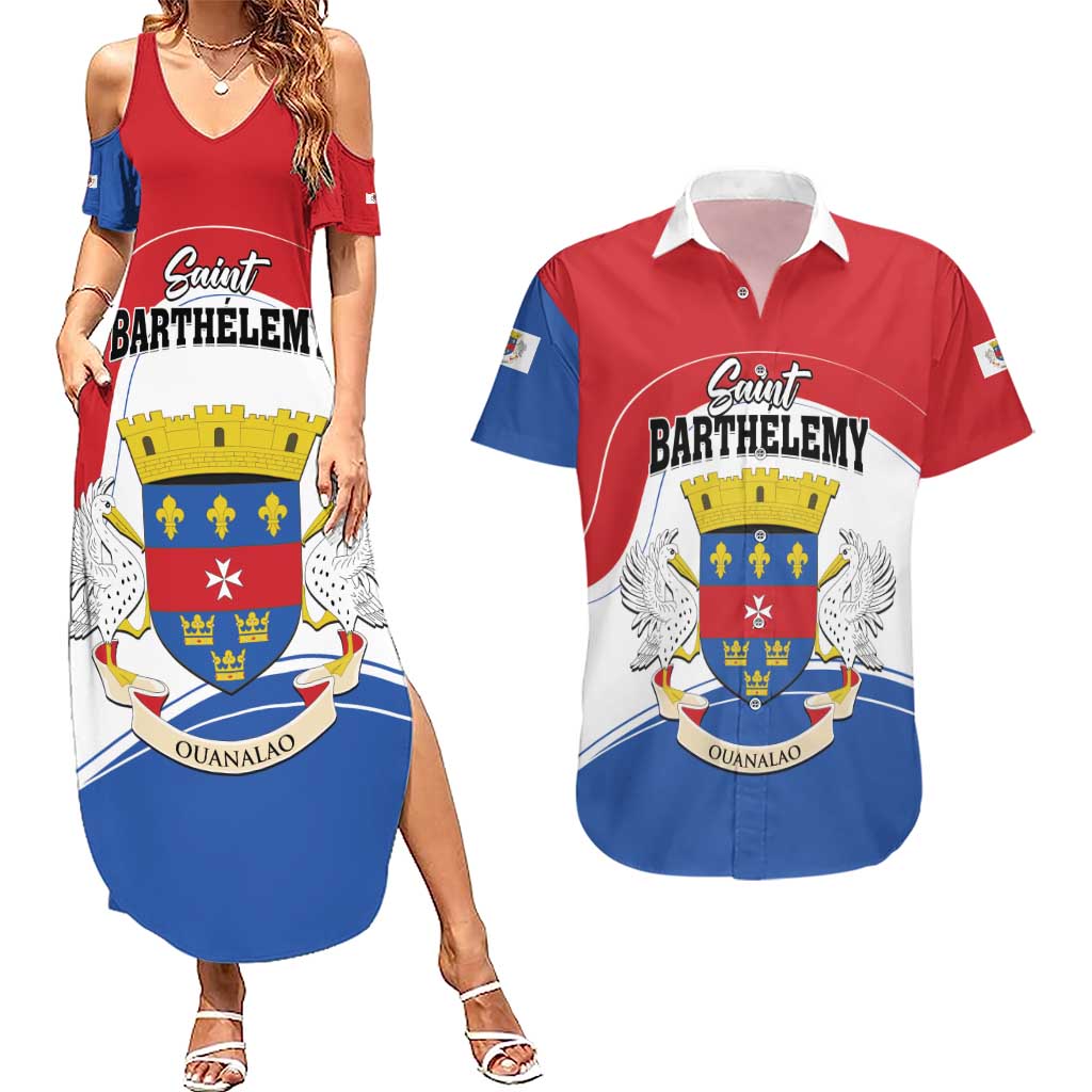 Personalised Saint Barthelemy Couples Matching Summer Maxi Dress and Hawaiian Shirt Ouanalao Coat of Arms