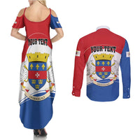 Personalised Saint Barthelemy Couples Matching Summer Maxi Dress and Long Sleeve Button Shirt Ouanalao Coat of Arms