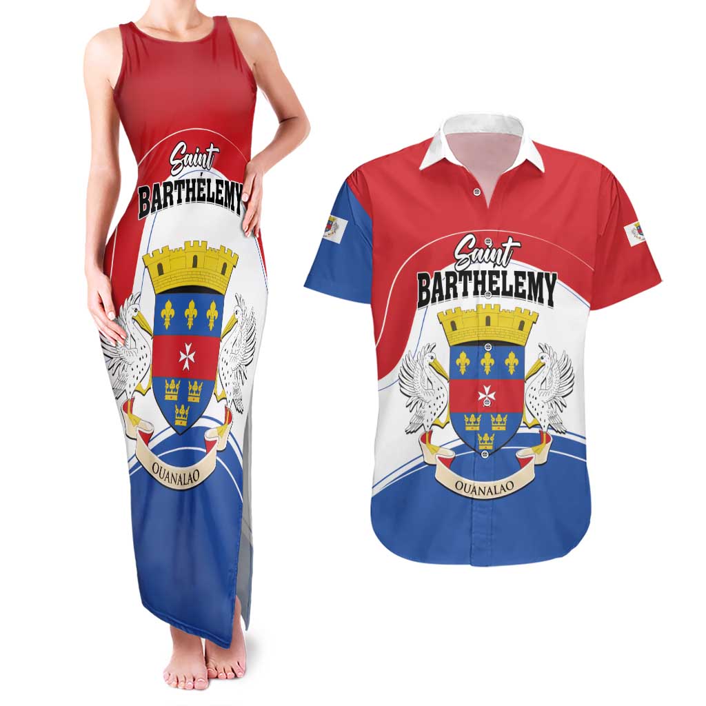 Personalised Saint Barthelemy Couples Matching Tank Maxi Dress and Hawaiian Shirt Ouanalao Coat of Arms