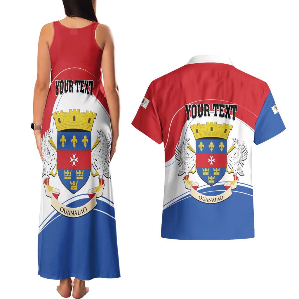 Personalised Saint Barthelemy Couples Matching Tank Maxi Dress and Hawaiian Shirt Ouanalao Coat of Arms