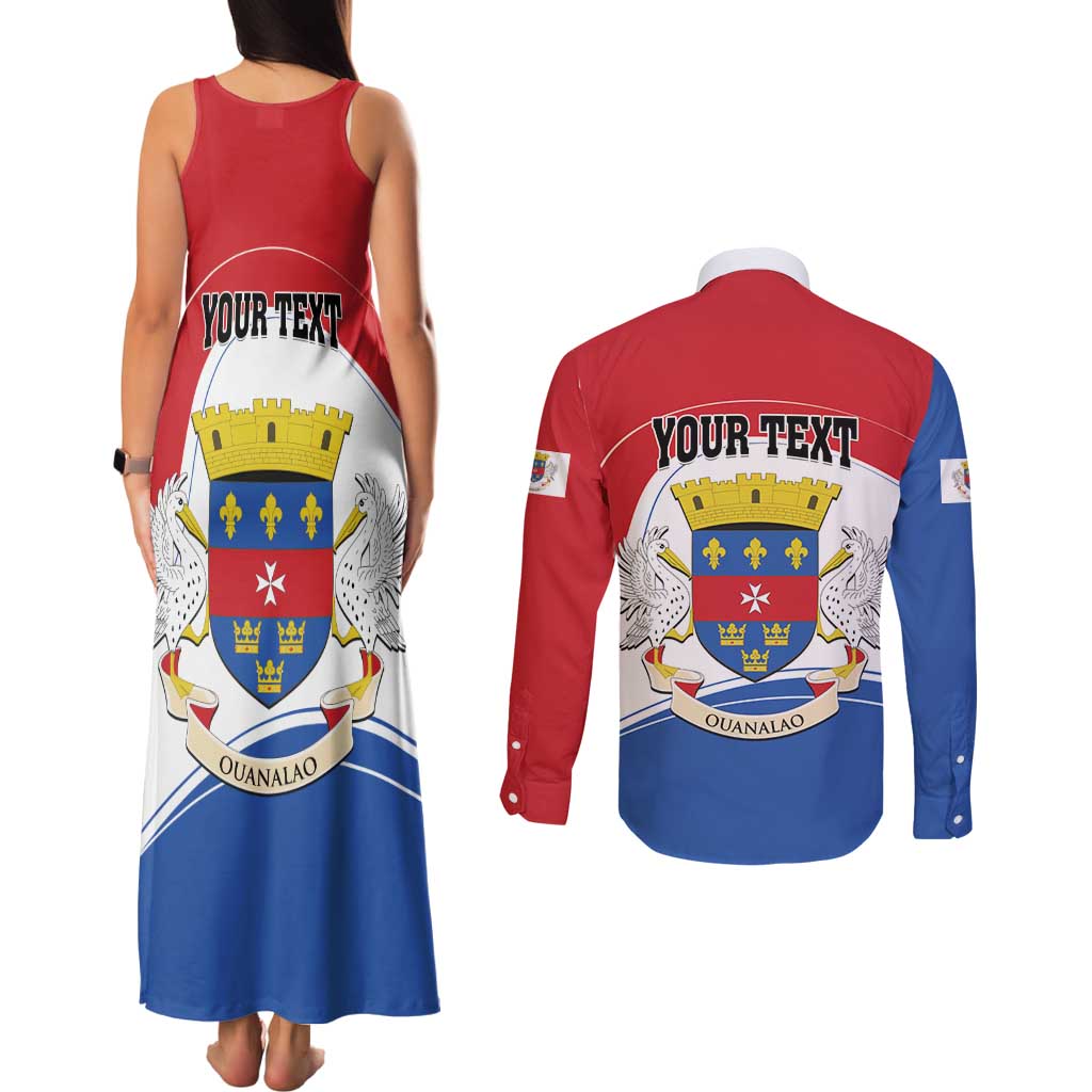 Personalised Saint Barthelemy Couples Matching Tank Maxi Dress and Long Sleeve Button Shirt Ouanalao Coat of Arms