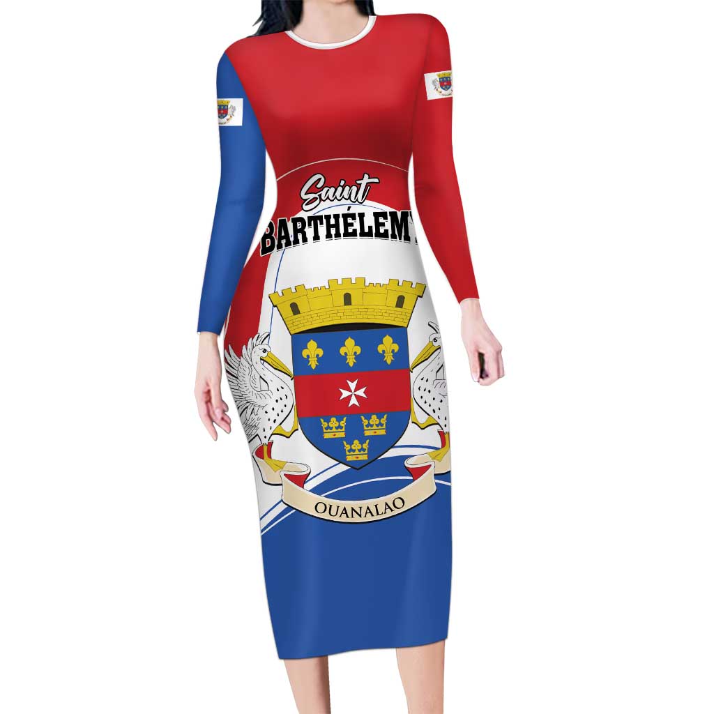Personalised Saint Barthelemy Family Matching Long Sleeve Bodycon Dress and Hawaiian Shirt Ouanalao Coat of Arms