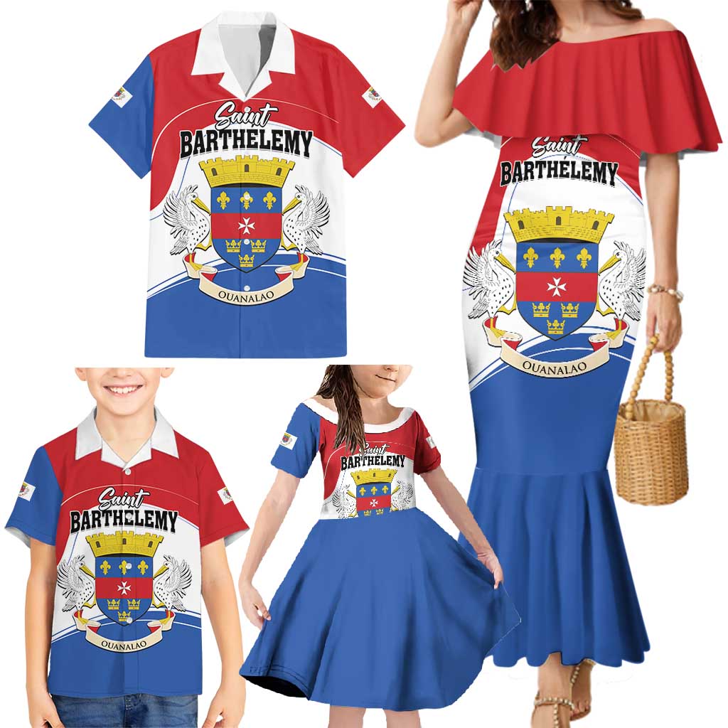Personalised Saint Barthelemy Family Matching Mermaid Dress and Hawaiian Shirt Ouanalao Coat of Arms