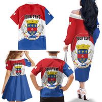 Personalised Saint Barthelemy Family Matching Off The Shoulder Long Sleeve Dress and Hawaiian Shirt Ouanalao Coat of Arms