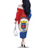 Personalised Saint Barthelemy Family Matching Off The Shoulder Long Sleeve Dress and Hawaiian Shirt Ouanalao Coat of Arms