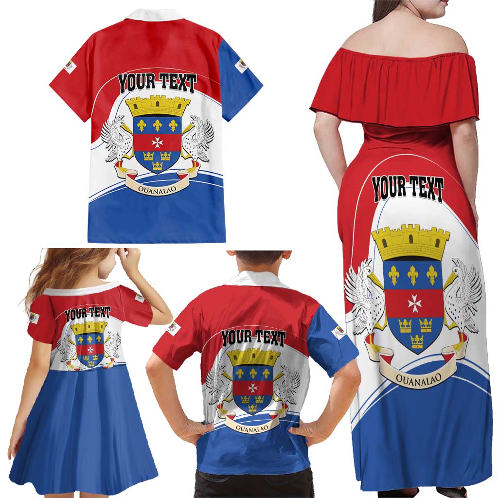 Personalised Saint Barthelemy Family Matching Off Shoulder Maxi Dress and Hawaiian Shirt Ouanalao Coat of Arms