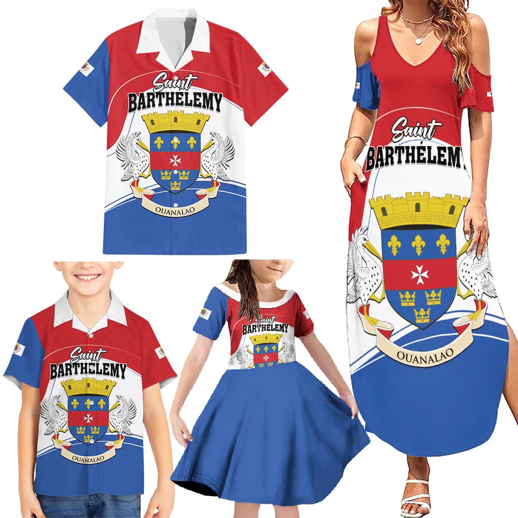 Personalised Saint Barthelemy Family Matching Summer Maxi Dress and Hawaiian Shirt Ouanalao Coat of Arms