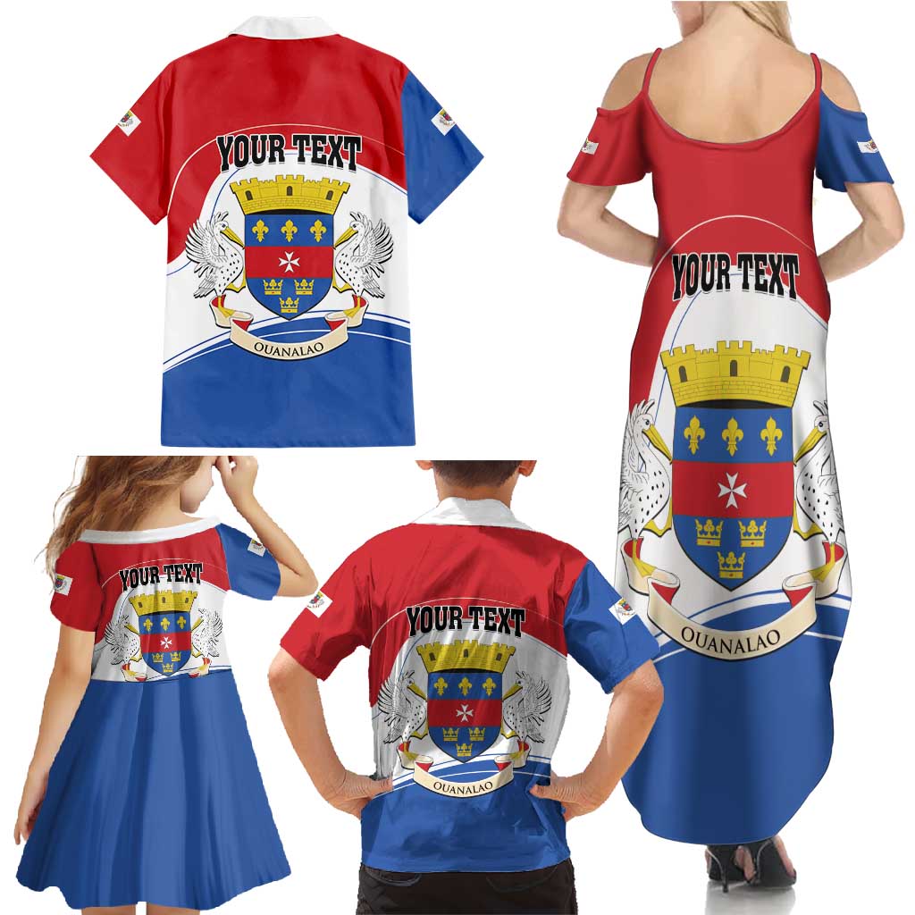 Personalised Saint Barthelemy Family Matching Summer Maxi Dress and Hawaiian Shirt Ouanalao Coat of Arms