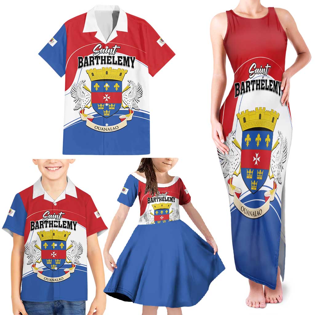 Personalised Saint Barthelemy Family Matching Tank Maxi Dress and Hawaiian Shirt Ouanalao Coat of Arms