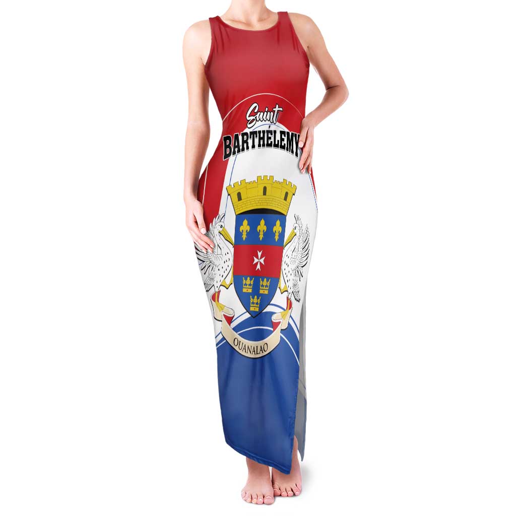 Personalised Saint Barthelemy Family Matching Tank Maxi Dress and Hawaiian Shirt Ouanalao Coat of Arms