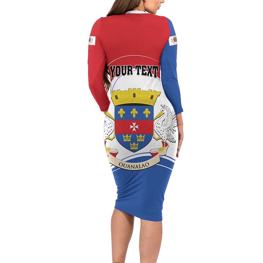 Personalised Saint Barthelemy Long Sleeve Bodycon Dress Ouanalao Coat of Arms