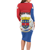 Personalised Saint Barthelemy Long Sleeve Bodycon Dress Ouanalao Coat of Arms