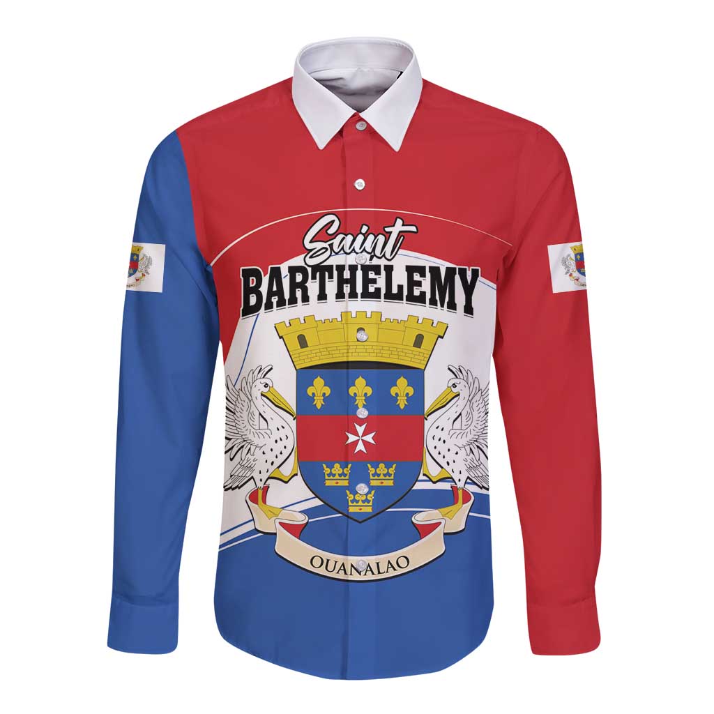 Personalised Saint Barthelemy Long Sleeve Button Shirt Ouanalao Coat of Arms