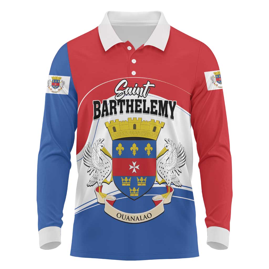 Personalised Saint Barthelemy Long Sleeve Polo Shirt Ouanalao Coat of Arms