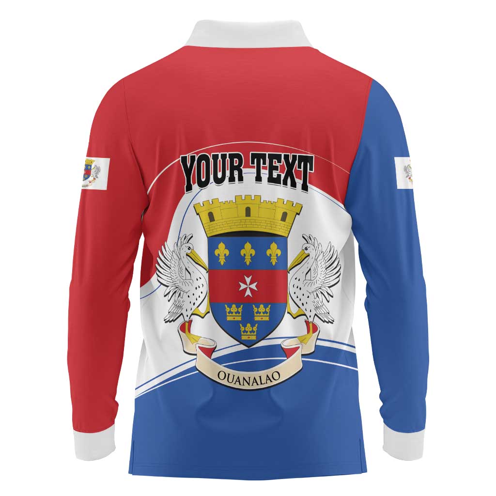 Personalised Saint Barthelemy Long Sleeve Polo Shirt Ouanalao Coat of Arms